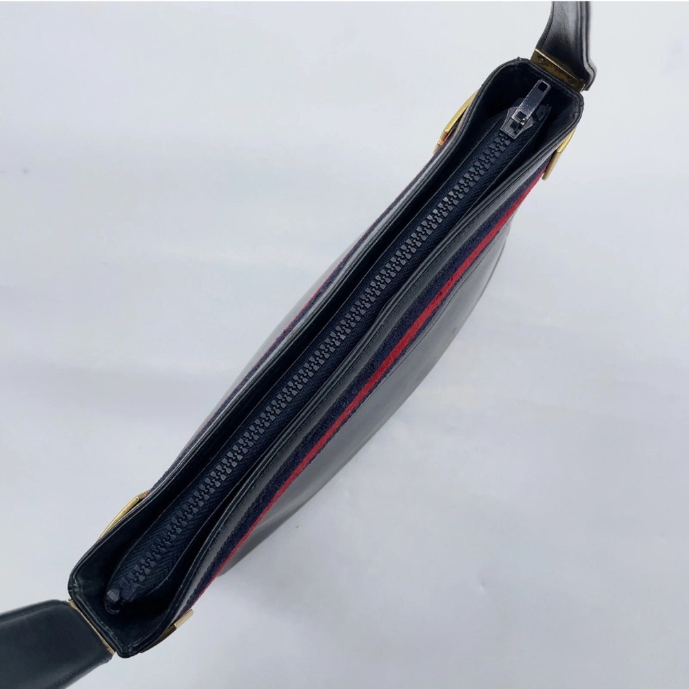 X SOLD X Auth Gucci Sherry Line Leather Navy Shoulder Bag W/Dustbag - Picture 10 of 16